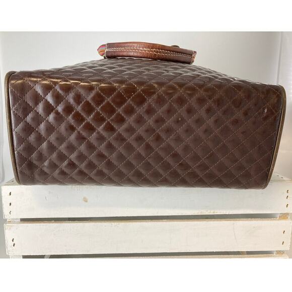 CONSUELA LARGE BROWN, TEAL QUILTED TOTE BAG WITH EMBOIDERY. - Picture 5 of 16